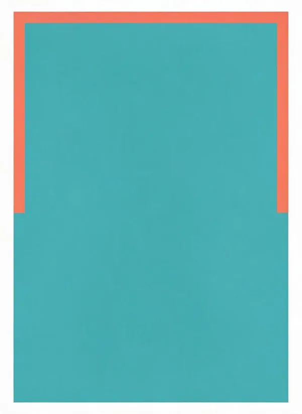 The poster's background layer from a 3-layer run: plain teal with the coral frame, no text and no dog