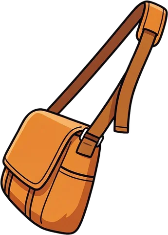The orange messenger bag on its own layer, with two straps running up from it where the drawing had one