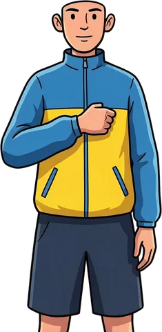 The courier's body on its own layer with no helmet or bag: the chest under the strap is filled in and the hand is a bare fist