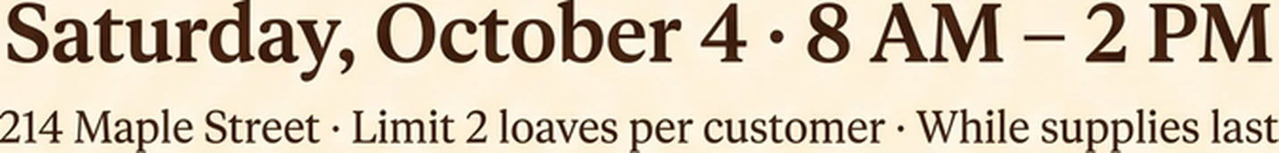 The flyer's date and fine-print line cut from the original and scaled up, the letters soft