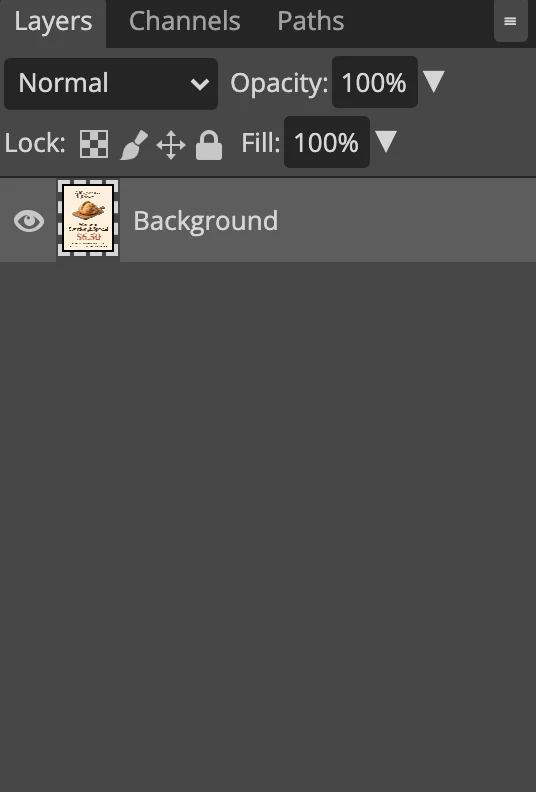 Photopea's Layers panel after opening a bakery flyer JPG that was saved as a PSD: one layer, named Background